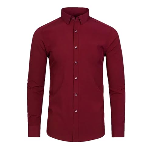 Chemise décontractée pour homme rouge vin M boutonnée à manches longues casual