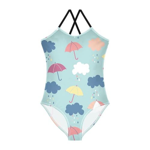 Cute Umbrella Rain Cloud Girls Swimsuit One Piece Bathing Suit for Baby Girls' Swimwear 3-10T