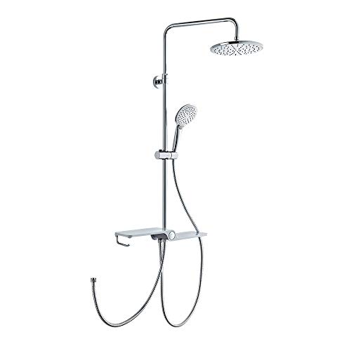 KAIBOR Columna de Ducha sin Grifo, Conjunto Ducha sin Thermostato para Baño, Set de Ducha con Barra Altura Adjustable, Ducha de Lluvia, Alcachofa Ducha Mano y Repisa Cover