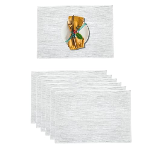 Image of YELONA Placemats for Dining Table - Heat Resistant, Non-Slip & Washable PVC Vinyl Table Mats - Set of 6, 45 x 30 cm (Vanilla White)