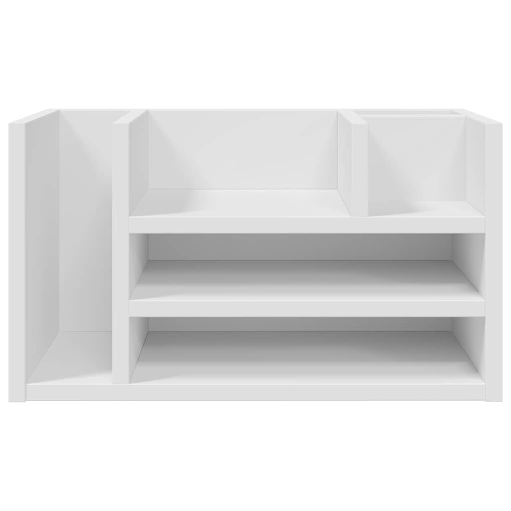 Organizer da scrivania bianco in legno 44,5 x 24 x 25 cm con 6 scomparti per documenti, registro, portapenne e portadocumenti in ufficio