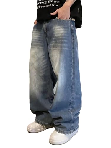 Men's Denim Pants Old Washed Male Baggy Jeans Four Seasons Straight Casual Loose Wide Leg Trousers