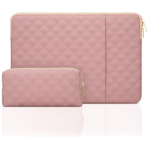 JOOEER 15.6 Inch Laptop Sleeve Case with Pocket for 15-16 inch MacBook 15.6 inch Computer Laptop Chromebook, Waterproof Polyester Elegant Laptop Case Pouch with Accessory Bag, Pink Cover