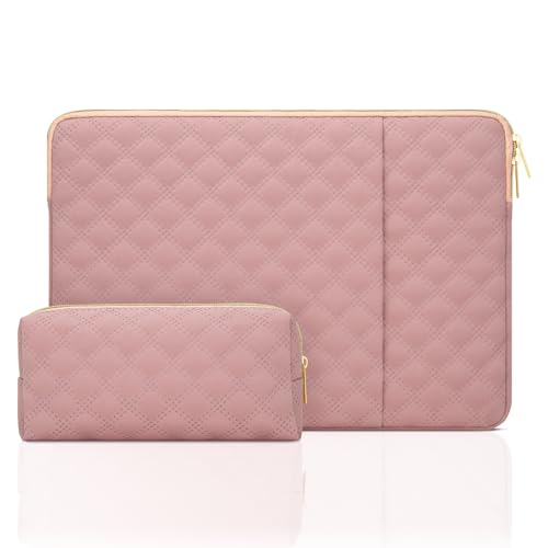 JOOEER 15.6 Inch Laptop Sleeve Case with Pocket for 15-16 inch MacBook, Waterproof Polyester Elegant Laptop Case Pouch with Accessory Bag, Pink