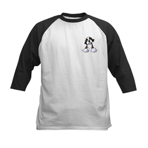 CafePress Pocket St. Bernard II Kids Baseball Jersey Kids Cotton Baseball Jersey, 3/4 Raglan Sleeve Shirt Black/White