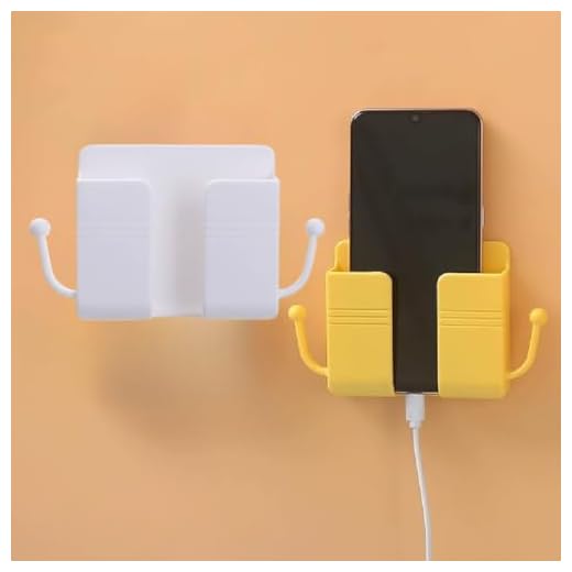 Wall Mount Phone Holder Adhesive Wall Phone Mount Charging Stand and Remote Control Stand Multipurpose Socket Pocket(White)