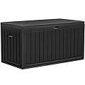 YITAHOME 90 Gallon Large Deck Box, Double-Wall Resin Outdoor Storage Boxes, Deck Storage for Patio Furniture, Cushions, Pool Float, Garden Tools, Lockable & Waterproof (Black)