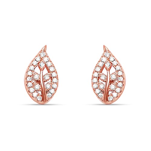 Image of ZAVYA 925 Sterling Silver Cubic Zirconia Rose Gold Plated Women's Leaf Jewelry Set | Gift for Women and Girls | With Certificate of Authenticity and 925 Hallmark
