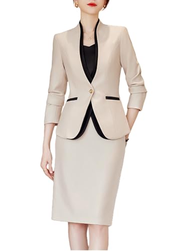 Women's 2 Piece Suit Skirt Set Business Casual OL Work Formal Blazer and Pencil Skirt