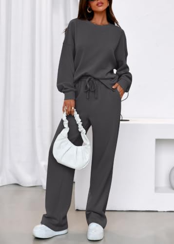 KIRUNDO Sweatsuits 2 Piece Outfit Matching Lounge Sweat Set(Dark Grey, M) - image 5