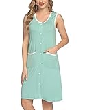 Ekouaer Lounge Robe Women Sleeveless Nightgown Soft Knit House Dress with Pockets(Aqua Green,XL)