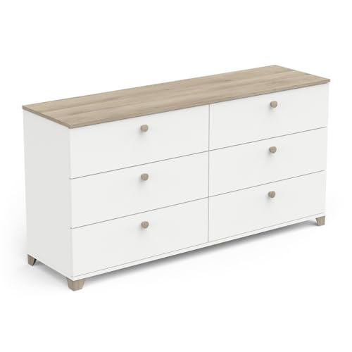 Commode 6 Tiroirs Blanche Moderne – Style Naturel – Coloris Blanc Mat & Chêne Kronberg - 151 x...