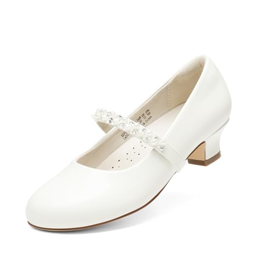 DREAM PAIRS Mary Jane Strap Zapatos Planos Bailarinas Princesa Zapatos pada Boda,Size 35,Blanco-Pat,SDFL2403K