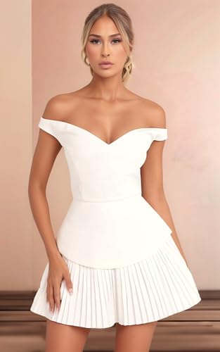 Off-Shoulder Satin Homecoming Dresses 2025 V-Neck Mini Formal Gowns A-line Cocktail Party Dress White2