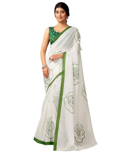 Image of Satrani Women's Chanderi Cotton Printed Ready To Wear One Minute Pre Pleated Readymade Saree with Unstitched Blouse Piece