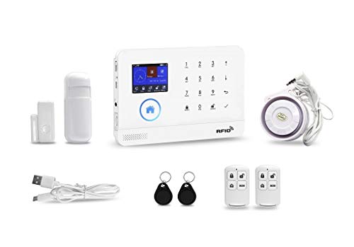 Wireless 2.4G WIFI & GSM Burglar Home Security Alarm System DIY Kit, Smart House Office Intruder Alarm System, Touch Screen, APP Control, Support Auto Dial, with PIR and Window Door Sensors