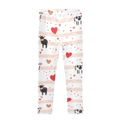 Cow Stripes Red Hearts Girls Casual Leggings for Kids Printed Long Pant Bottoms Stretch and Soft2