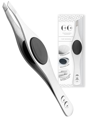 Precision Tweezers for Women Facial Hair and Men - Best Tweezers for Eyebrows, Ideal for Fine and Ingrown Hair - Professional Stainless Steel Tweezer with Ergonomic Grip Design, Slant Tip