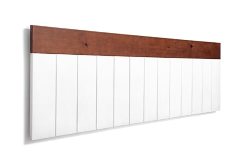SUENOSZZZ-ESPECIALISTAS DEL DESCANSO Cabecero de Cama de Madera BULNES para Pared. Cabecero de Tablas Blancas, Superior Horizontal Nogal. Estilo Vintage, para Camas de 135