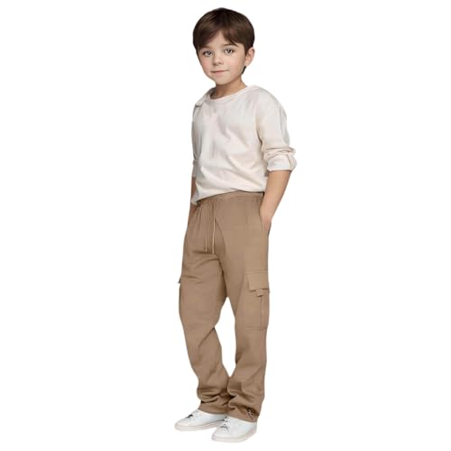 Boys Cargo Sweatpants Fleece Straight Wide Leg Open Bottom Baggy Sweat Pants Loose Athletic Workout Joggers with Pockets2