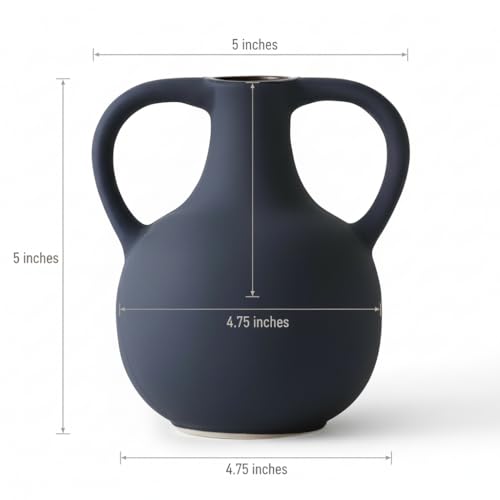 Image of PUREZENTO Unique 'Twin Beely' Vase Black Ceramic Donut Vase 5 Inch - Pack of 1 | Decorative Vases for Dried Flowers & Pampas Grass, Modern Home Decor, Living Room & Office Decor Ideas
