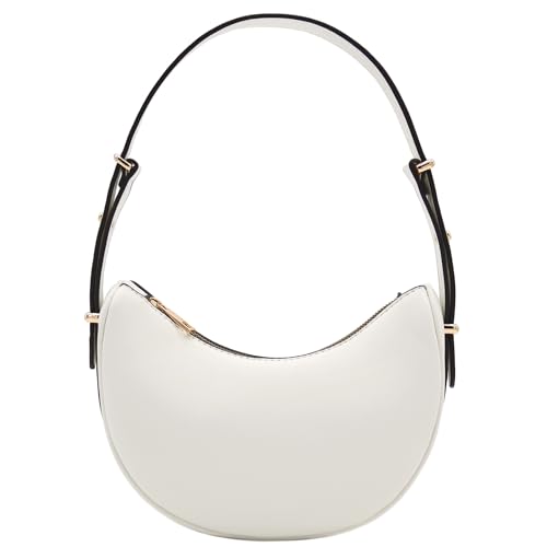 Bolsa de ombro pequena de couro sintético liso crescente, Branco, One Size
