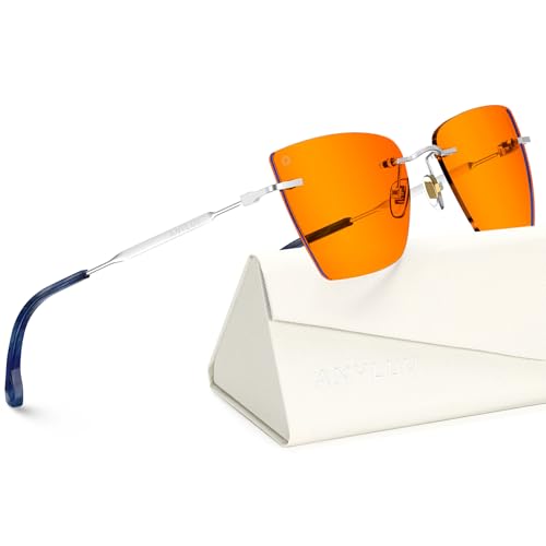 Image of ANYLUV Rimless Blue Light Glasses for Women /Men, Fashion Lightweight Blue Light Blocking Glasses with Stylish Metal Temples