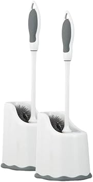 Superio Toilet Brush with Holder Grey, Comfort Grip, Matching Caddy, Clean Bathroom, Heavy Duty Toilet Brush 2-Pack
