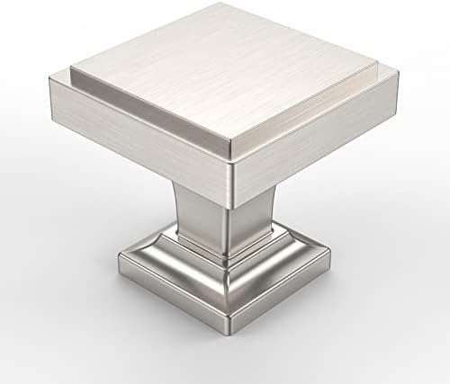 AOOTOCH 2 Pack 1.2 Inch Brushed Satin Nickel Cabinet Knobs Square Kitchen Cabinet Knobs Zinc Cabinet Hardware Kitchen Knobs for Cabinets Drawer Knobs Dresser Knobs