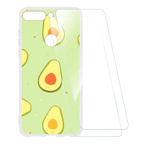 ESCAMOT Funda Estampada + 2 Protectores de Pantalla Vidrio Templado Compatible con Lenovo K9 Note, Carcasa Suave Antigolpes y Película HD (Aguacate)