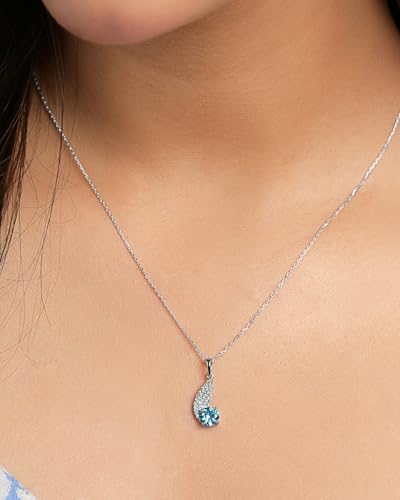 Image of Clara 925 Sterling Silver Blue Pendant Necklace with Chain | Platinum Plated |Minimal Daily Wear | Gift for Women & Girls