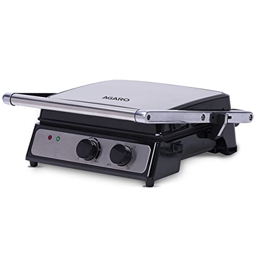 AGARO Grand 2000 Watts Super Jumbo Sandwich Maker with Non-Stick Grill Plates, 180° Flat Openable Plates, Temperature and Timer Knob, Big Size