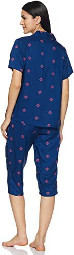 Image of Longies Women's Rayon Pyjama Night Suit Regular Capri Set ((LGRCSSY010 Dark Blue XLarge) XL)