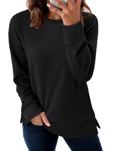 ONLYSHE Womens Shirts Long Sleeve Crewneck Tunic Tops Casual Lightweight Knit Solid Color Sweatshirts Trendy Blouse Basic Tee