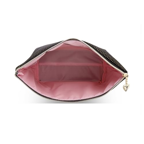 Juicy Couture Black Makeup Bag Cosmetics Organizer Travel Essentials Zip Top Wedge Velour Gitter Dots2