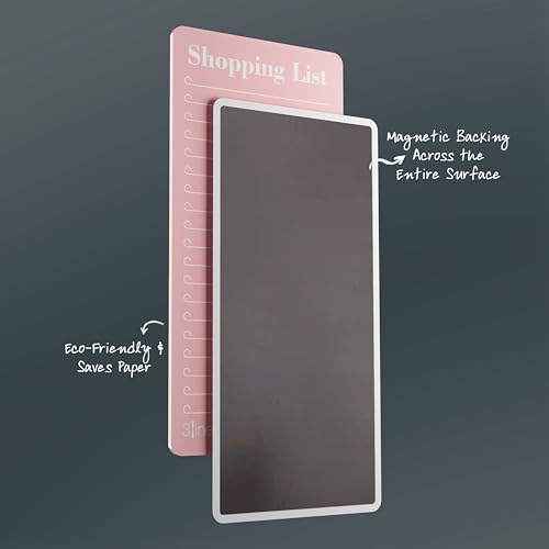 Image of 3 Lines Shopping List Fridge Magnet with Marker|Smart Planning & Shopping for Family, Working Professionals|Acrylic Magnetic Notepad for Kitchen Organisation|12x24 cms|Pink Guava Color|Large