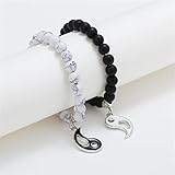 Nucelit Men Women Taiji Feng Shui Natural White Black Beaded Couple Bracelets Friendship Distance Matching Couple Bracelets for Boyfriend and Girlfriend Long Distance I Miss You - Image 6