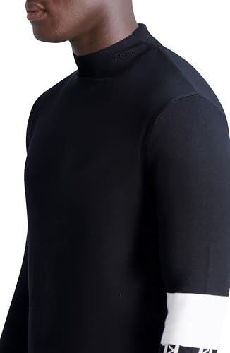 KARL LAGERFELD Mens Contrast Stripe and Logo on Sleeve Turtleneck Sweater4