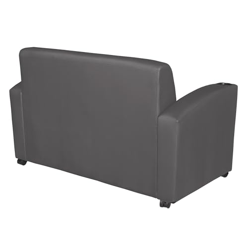 Image of Romig Superstellar Loveseat with 360-Degree Swiveling Tablet Arm, Under-Seat Storage, Ash Grey Finish, Grey Vinyl Upholstery, Ergonomic Seating for Offices, Lounges, or Classrooms