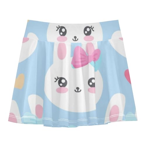 Joisal Cute White Bunny Pink Blue Bows Girls' Shorts Athletic Skorts Tennis Skirts for Kids Summer Pleated Skort 3t