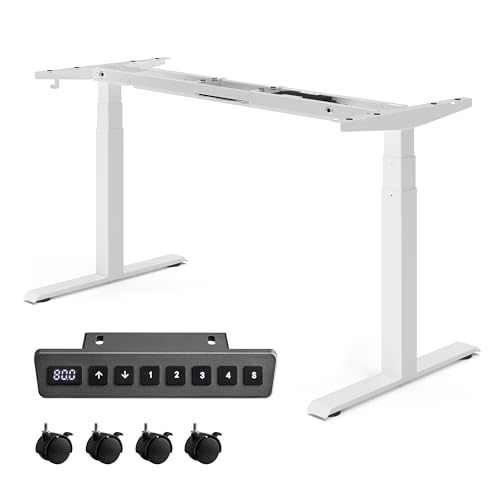 VASAGLE Electric Standing Desk Frame, Height Adjustable Desk Frame, Double Motor, 3-Stage Telescopic Legs, Memory Function at 4 Heights, White LSD020W11
