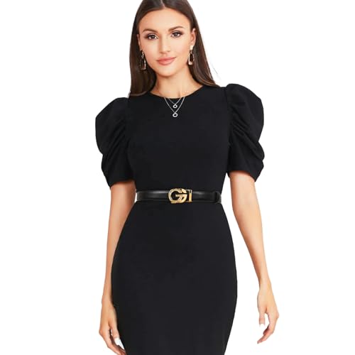 Image of Aurolran Women's Leather Belt with Buckle - Ideal for Dresses, Jeans, and Coats