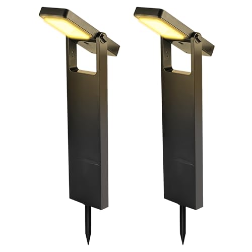 kefflum Luz Solar Exterior Jardin 2 Piezas 300LM, 2200mAh Farolas Solares Exterior de 2,5W de Silicio Policristalino, Luz Blanca Cálida, Resistencia Al Agua IP65, Aptas para Caminos Patios y Césped