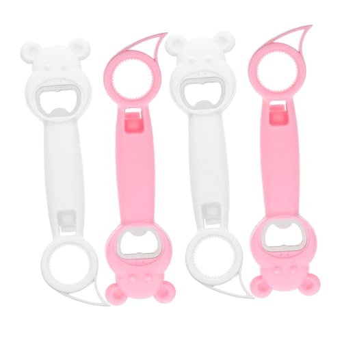 FRCOLOR 4個多機能ステンレス製ベア型ボトルオープナー 滑り止めで簡単開封 ジャー 缶 瓶対応 キッチン バー用可愛い熊デザイン