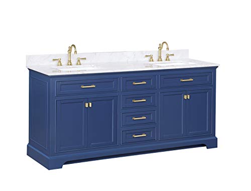 Design Element Ml-72-Blu Milano 72" Blue Bathroom Vanity With Double Sink Carrara Marble Countertop #TOP1