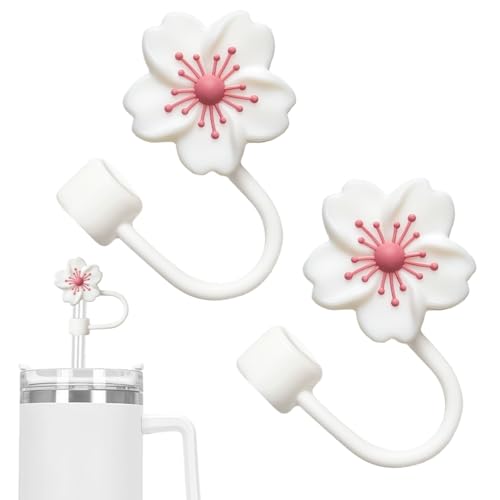 WELTAZ 2 Pack Silicone Straw Topper Compatible with Stanley 14oz&20oz&30oz&40oz Tumbler 10mm Straw Covers Cap-Begonia flowers