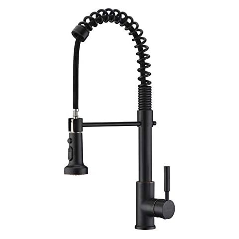 GICASA Commercial Single Handle Kitchen Faucet Oil Rubbed Bronze, Industrial Farmhouse Spring Faucet Pull Down Kitchen Sink Faucet with Pull Out Sprayer Cover