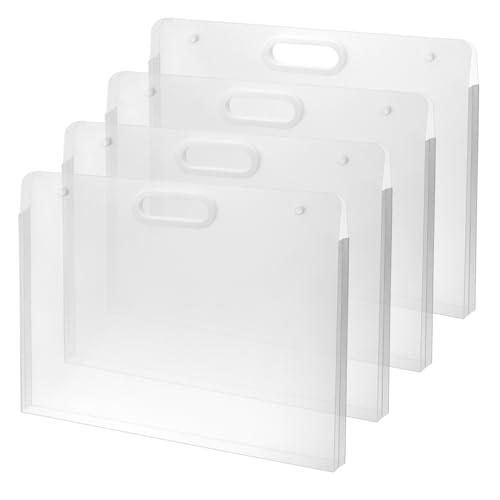 Image of QWORK Art Portfolio Folder - 17x13 Inch, Water-Resistant Solid Stiff Material, 4 Pack Translucent Large Storage for Artwork, Diamond Painting, Posters and Classroom Supplies, QS15552