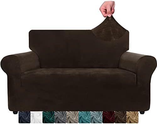 XINEAGE 1 Piece Velvet Couch Covers for 3 Cushion Couch Living Room High Stretch Sofa Cover Pets Dogs Friendly Anti Slip Thickened Slipcovers Furniture Protector (3 Seater, Blackish Green)
