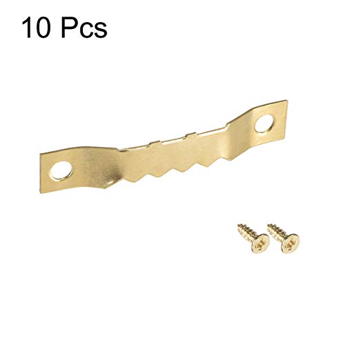 Image of uxcell Hangers, 1 3 /4 Inch Double Hole with Screws for Picture Frame Hanging, 10 Pcs (Golden)